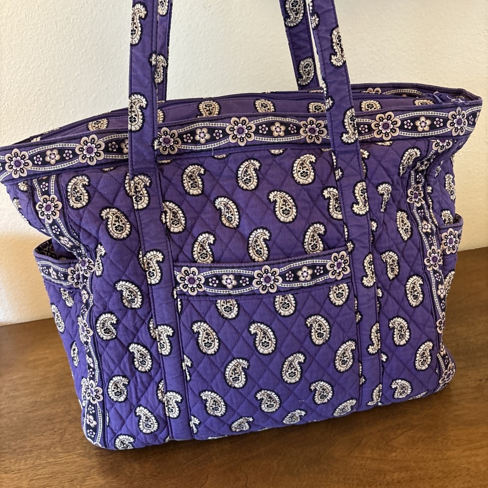 Vera Bradley Tote Bag Purple Paisley Print Large Cotton Tote 20" X 15" X 8" - Picture 7 of 11